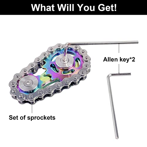 Bike Chain Gear Fidget Spinner Metal Sprocket Chain Fidget Toy, Colorful - color: Colorful Plating Sprockets