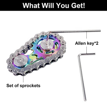 Bike Chain Gear Fidget Spinner Metal Sprocket Chain Fidget Toy, Colorful - color: Colorful Plating Sprockets