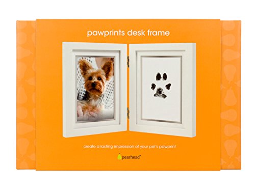 Pearhead Pet Pawprints Desk Picture Frame, Pet Memorial Keepsake, White Photo Frame For Pet, Imprint Kit - color: Pawprints White Tabletop Picture Frame