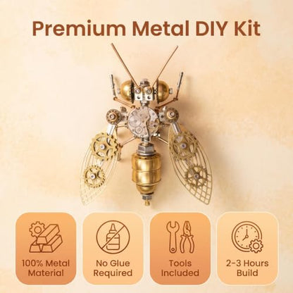 Mechanical Metal 3D Bumblebee Model Kits Puzzle for Adults Insect Steampunk Assembly DIY 150+Pcs 3 Hours Build Time Desk Decor Christmas & Birthday Gift for Hobbyists Men(Bumblebee) - style: Bumblebee