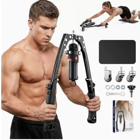 Adjustable Hydraulic Arm Trainer | 22-440lbs Power Twister & Chest Exerciser with AB Roller, 3-in-1 Home Gym Equipment for Upper Body Strength Training for Men Women