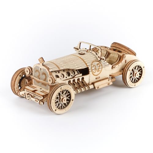 ROKR Model Car Kits Wooden 3D Puzzles Model Kits for Adults Educational Brain Teaser Assembly Model, Desk Decor/DIY Hobbies/Gifts (Grand Prix Car) - style: MC - Grand Prix Car