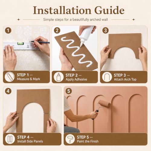 Nuanchu 4 Set 118 x 31.5 Inch Arch MDF Wall Molding Kit - size: 118 x 31.5 x 0.2 Inch