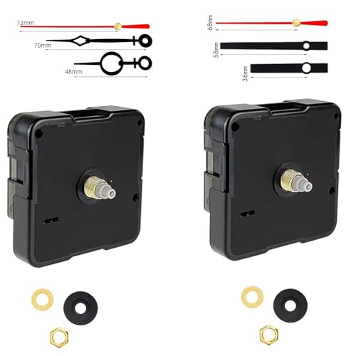 2 PCS Silent Clock Movement Mechanism Kit with 2 Sets of Hands – DIY Wall Clock Repair Replacement Motor – Accurate Quartz Movement Shaft Lengths 13.5mm (17/32 inch)
