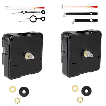 2 PCS Silent Clock Movement Mechanism Kit with 2 Sets of Hands – DIY Wall Clock Repair Replacement Motor – Accurate Quartz Movement Shaft Lengths 13.5mm (17/32 inch)