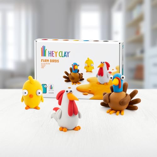 HEY CLAY Colorful Air Dry Clay Kit for Kids Modeling Gift Age 3+ (6 cans) - color: Farm Birds: Chick, Turkey, Rooster