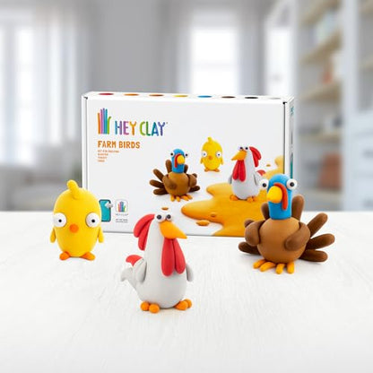 HEY CLAY Colorful Air Dry Clay Kit for Kids Modeling Gift Age 3+ (6 cans) - color: Farm Birds: Chick, Turkey, Rooster