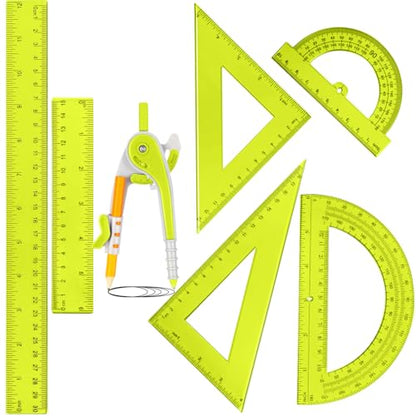 Zonon 7 Pcs Geometry Math Set with Compass Protractor Rulers, Yellow - color: Yellow