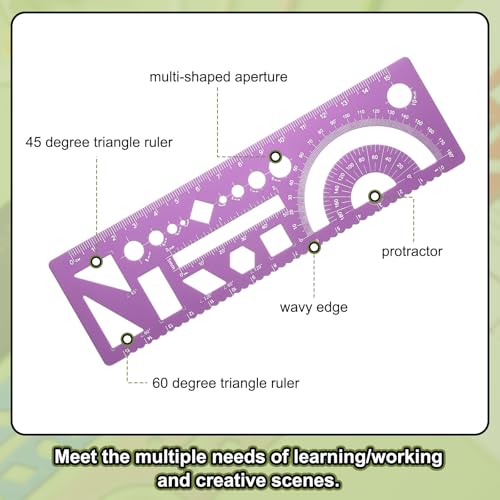 HARFINGTON Multifunctional Geometric Rulers 15cm Metric and SAE Aluminum Straight Edge Protractor Angle Math Measuring Ruler Geometric Drawings Templates for Drawing Drafting, Rose - color: Rose