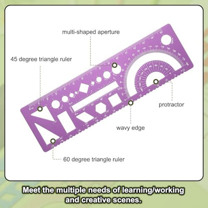HARFINGTON Multifunctional Geometric Rulers 15cm Metric and SAE Aluminum Straight Edge Protractor Angle Math Measuring Ruler Geometric Drawings Templates for Drawing Drafting, Rose - color: Rose