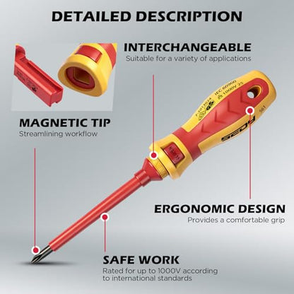 1000V Insulated Electrician Screwdriver Set - 13-Piece Professional Electrical Screwdriver Set Insulation Handle CRV Steel Magnetic Phillips Slotted Pozi Torx Tips VDE & GS Certified - color: 13 Pcs Vde Interchangeable Pro