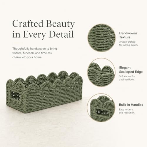 Sage Green Scalloped Basket, Toilet Tank Tray, Back of Toilet - color: Green