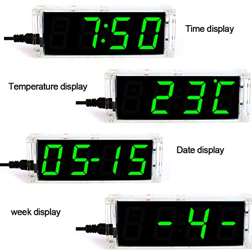 DIY Electronic Clock Kit 4 Digital Tube Green LED Time Week Temperature Date Display with Shell Soldering Project