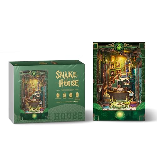 DIY Book Nook Kit 3D Wooden Puzzle DIY Miniature House Kit Magic Dollhouse Tiny House Bookshelf Dollhouse for Adults with LED Light- Snake House (SQ-41) - color: Snake House