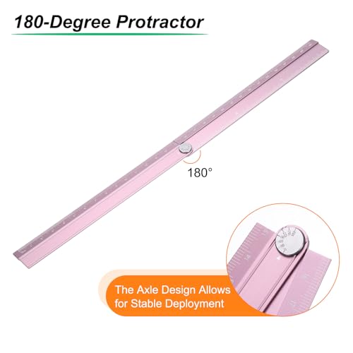 HARFINGTON 2pcs Folding Straight Ruler 30cm Metric Aluminum Alloy Protractor Foldable Angle Ruler Geometric Measure Tool with Angle Line for Architect Artist Office, Pink/Light Pink - color: Pink/Light Pink