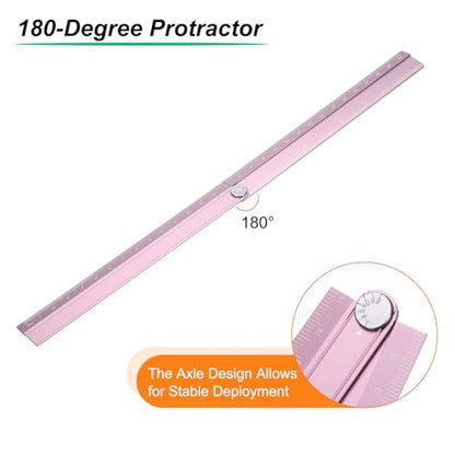 HARFINGTON 2pcs Folding Straight Ruler 30cm Metric Aluminum Alloy Protractor Foldable Angle Ruler Geometric Measure Tool with Angle Line for Architect Artist Office, Pink/Light Pink - color: Pink/Light Pink