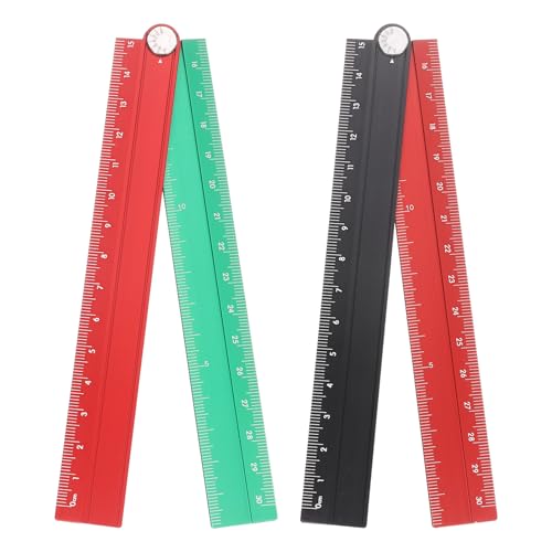 HARFINGTON 2pcs Folding Straight Ruler 30cm Metric Aluminum Alloy Protractor Foldable Angle Ruler Geometric Measuring Tool with Angle Line for Architects Artists Office, Black Red/Red Green - color: Black Red/Red Green