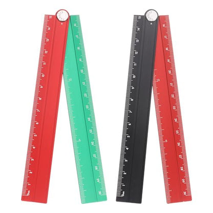 HARFINGTON 2pcs Folding Straight Ruler 30cm Metric Aluminum Alloy Protractor Foldable Angle Ruler Geometric Measuring Tool with Angle Line for Architects Artists Office, Black Red/Red Green - color: Black Red/Red Green