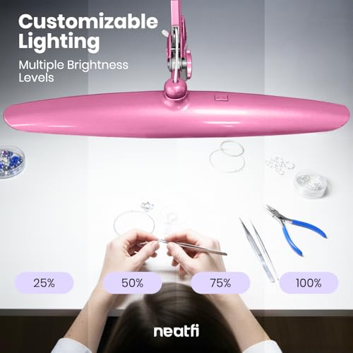 Neatfi XL 2200 Lumens 24W LED Desk Lamp – Shadow-Free Task Lighting | 4-Level Dimming | Home Office & Crafts Use | 20-Inch Wide Head (Pink, Non-CCT with Clamp) - color: Pink, size: Non-CCT with Clamp