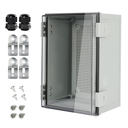 Junction Box IP65 Waterproof ABS Plastic Enclosure Hinged PC Clear Cover Electrical Project Box with Mounting Plate, Wall Brackets, Cable Glands 11.8" x 7.9" x 6.3"(300 * 200 * 160) - color: Clear Cover, size: 11.8" x 7.9" x 6.3"