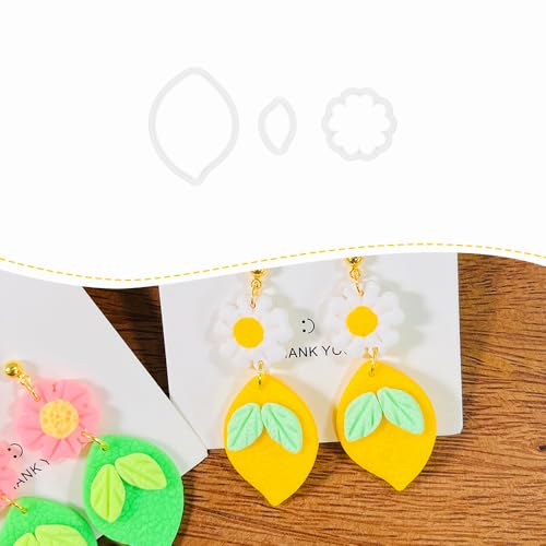 Xaekicr Lemon Flower Polymer Clay Cutters – 3 Pcs Clay Earring Cutters Set – Clay Tools for Polymer Clay Jewelry Making – DIY Summer Earring Cutter Kit for Crafts and Accessories - color: 2D color