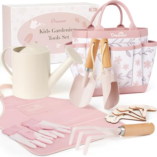 Kids Gardening Set, Quality Garden Tool Kit for Toddler, Outdoor Toys Gift - color: Pink