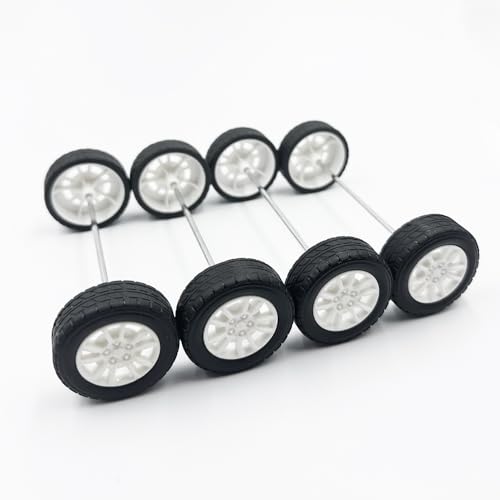 10PCS Toy Car Wheels Rubber Tire with 5PCS Shaft Round Axles for for DIY Model Toy RC Car Accessories (3X38MM) - style: 3X38MM