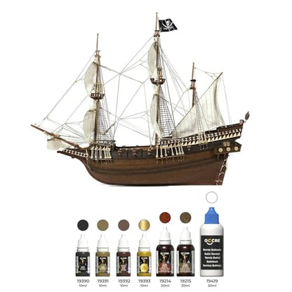 OcCre Buccaneer 1:100 Scale Laser Cut Wood and Die-cast Metal Display Ship Model Kit No. 12002 (Model with OcCre Premium Paint Set) - color: Model with OcCre Premium Paint Set