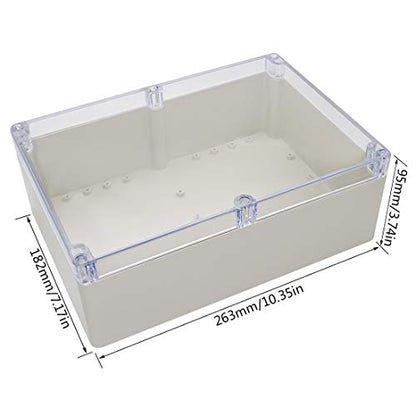 LeMotech ABS Plastic Junction Box Dustproof Waterproof IP65 Electrical Enclosure Box Universal Project Enclosure Grey with PC Transparent Clear Cover 10.4 x 7.2 x 3.7 inch (263 x 182 x 95 mm) - size: 10.4" x 7.2" x 3.7"