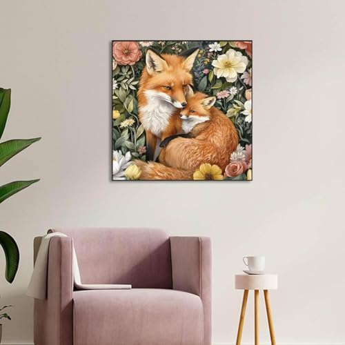 Diamond Art Kits for Adults - Fox Flower Diamond Painting Kits 14X14 inch - color: Fox Flower