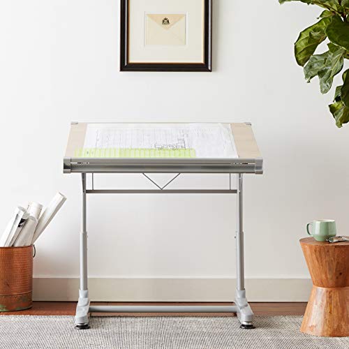 Stand Up Desk Store Adjustable Height and Angle Drafting Table Drawing Desk with Large Surface (Silver Frame/Birch Top, 40" W X 26" D) - color: Birch/Silver