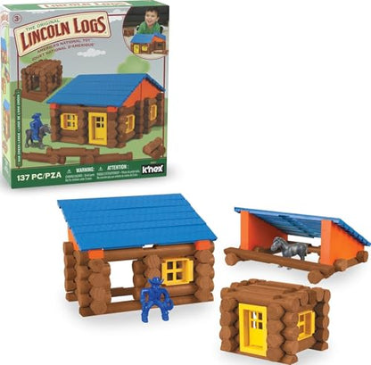 LINCOLN LOGS – Oak Creek Lodge – 137 Pieces - Real Wood Logs-Ages 3+ - Best Retro Building Gift Set for Boys/Girls – Creative Construction Engineering – Top Blocks Game Kit - Preschool Education Toy