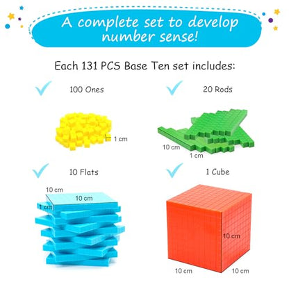Simply magic 131 PCS Base Ten Blocks for Math - Math Counters - Math Cubes