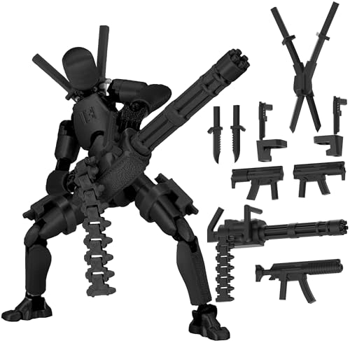 Gatling Gun Titan 13 Action Figure Set【Assembled】, Robot T Action Figure 3D Printed Dummy 13 Action Fidget Toys Figure Articulated, Lucky 13 for Collectors Desktop Decorations (Black) - color: Black