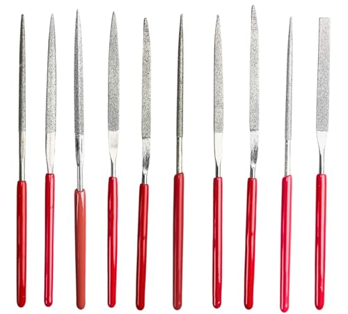 10 Piece Mini Diamond Files Set | 100mm (4") x 2mm | Diverse Shapes | PVC Gripped Handles | Essential for Lapidary Artists & Jewelers - size: 4" (10 Piece)