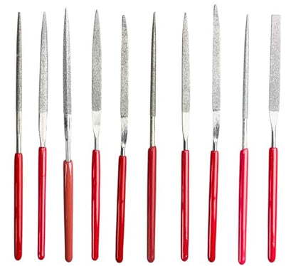 10 Piece Mini Diamond Files Set | 100mm (4") x 2mm | Diverse Shapes | PVC Gripped Handles | Essential for Lapidary Artists & Jewelers - size: 4" (10 Piece)
