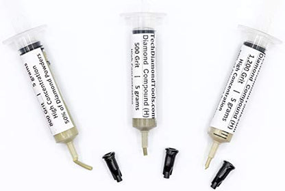 TechDiamondTools Diamond Polishing Paste Kit — 3 Grits (500, 800, 1200) | USA Made | Oil-Based Syringes | Progressive Polishing Set for Metal, Glass, Gemstone, Knife, Jewelry | 50% Diamond Powder - size: 500 800 1200 Grit, style: High 50% concentration
