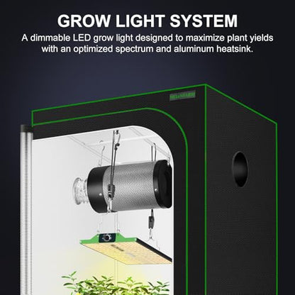Grow Tent Complete Setup, 100W Full Spectrum LED Grow Light &48"x24"x60"Grow Tent Bundle, 4" Efficient Airflow Ventilation System with Soundproof Duct Connector - size: 48"x24"x60" + 100W