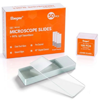 Microscope Slides and Covers, 50 Optical Float Glass Slides+100 Coverslips