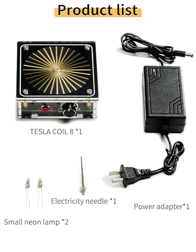 WARDENCLYFFE Tesla Coil 8 Entry Transparent Tesla Coil, Single-Knob Control, 8 cm(3.1 inches) Arc, STEM Desktop Demonstration for Beginners