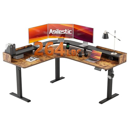 Agilestic L Shaped Standing Desk with Monitor Shelf, 63 Inch, Rustic Brown - color: Rustic Brown, size: 63x55 Inch with shelf