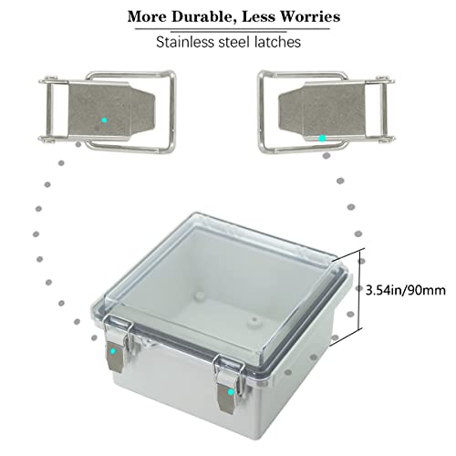 Zulkit Junction Box ABS Plastic Dustproof Waterproof IP67 Electrical Boxes Hinged Shell Outdoor Universal Project Enclosure Grey Clear Cover, Stainless Steel Buckles 5.9 x 5.9 x 3.5 inch - size: 5.9"x5.9"x3.5" TC k