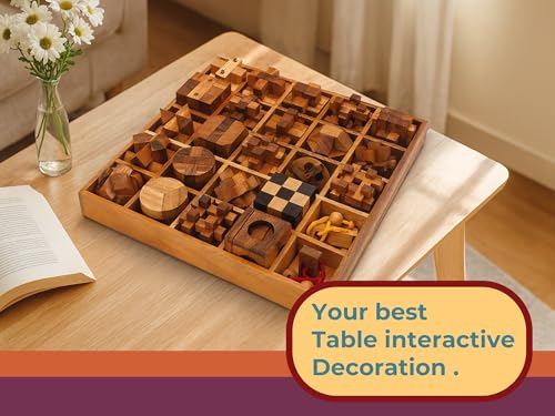 BSIRI 25 in 1 Wooden Brain Teaser Puzzles for Adults and Teens Interlocking 3D Mini Wood Mind Games Hand and Mind Puzzle Teasers Assembly & Disentanglement Set Toys Coffee Table Games Gift - style: 25 Puzzle Set