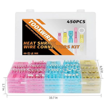 450PCS Electrical Connectors Red Copper, Heat Shrink Wire Connectors Kit, Crimp Connector Wire Terminals for Automotive Marine
