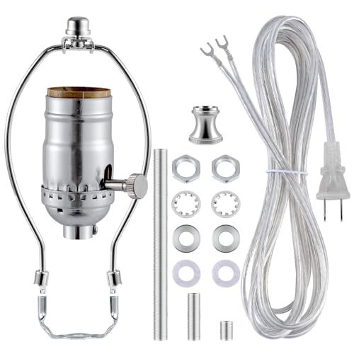 Lamp Making Kit,Make a Lamp or Repair Kit,3-Way Lamp Socket with Matching Cord Lamp Harp Set,Lamp Wiring Kit for Table Floor Lamp,Essential Hardware for DIY Lamp Design or Repair (Silver, 1) - style: Silver