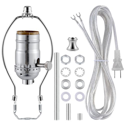 Lamp Making Kit,Make a Lamp or Repair Kit,3-Way Lamp Socket with Matching Cord Lamp Harp Set,Lamp Wiring Kit for Table Floor Lamp,Essential Hardware for DIY Lamp Design or Repair (Silver, 1) - style: Silver