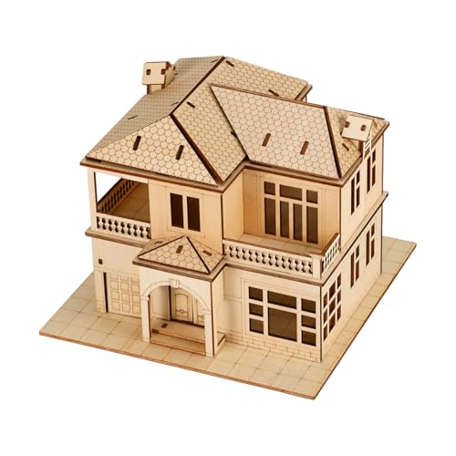 3D Wooden Puzzle for Adults, DIY Miniature Villa House Building Two Layer - color: Villa House Wood Color 04