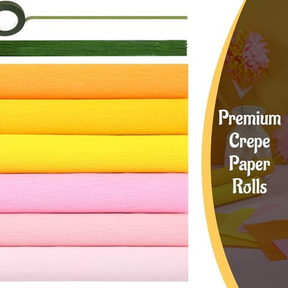 Gersoniel 57 Pcs Crepe Paper DIY Kit for Flower Making, Pink and Yellow - color: Pink and Yellow