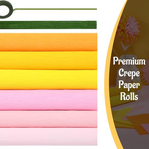 Gersoniel 57 Pcs Crepe Paper DIY Kit for Flower Making, Pink and Yellow - color: Pink and Yellow