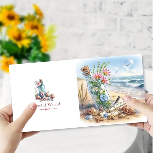 DDGYP 6 PCS,DIY Diamond Art Greeting Cards Kit with Envelopes, 5.9x11.81 in - color: Sky blue